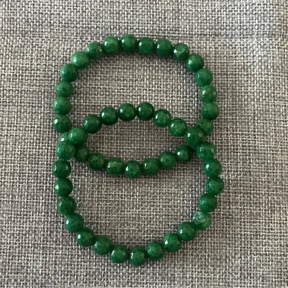 Green Gemstone Beaded Stretch Bracelets Set of 2